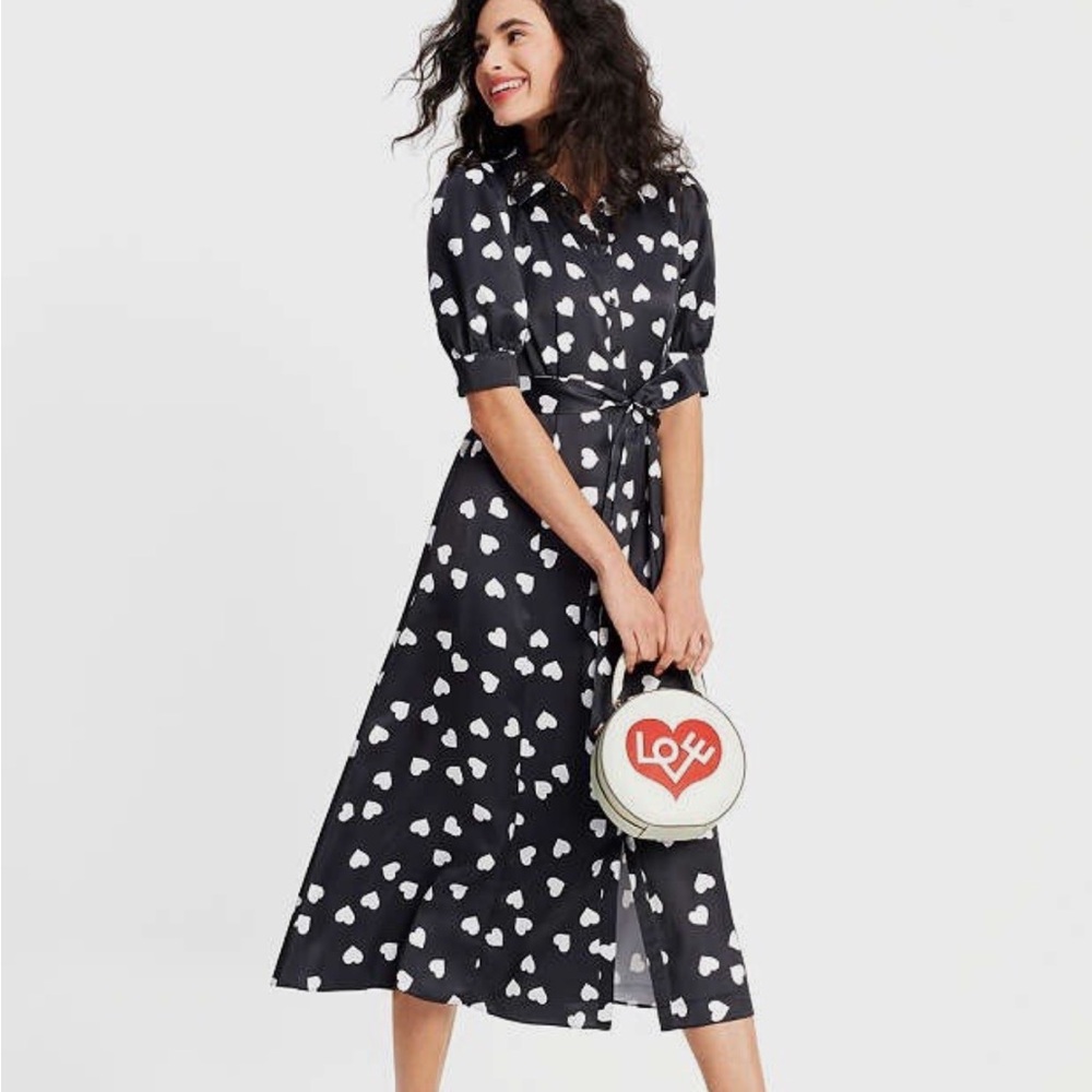 Kate Spade Black and White Heart Midi Dress